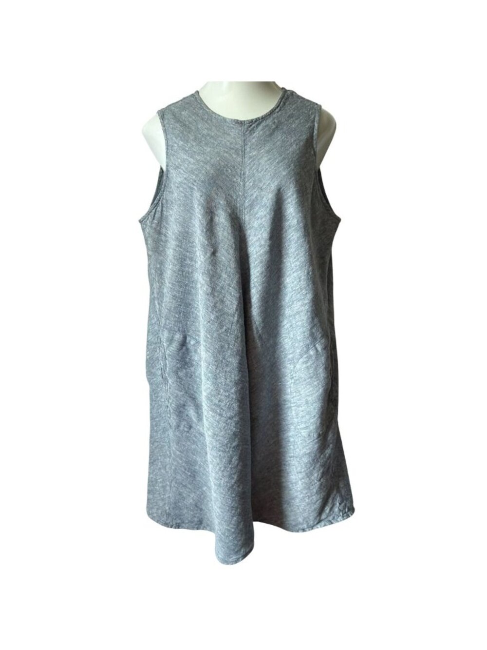 Lands End Women Size 1X Dress Linen Sleeveless A-Line Shift  Blue Heathered Pock
